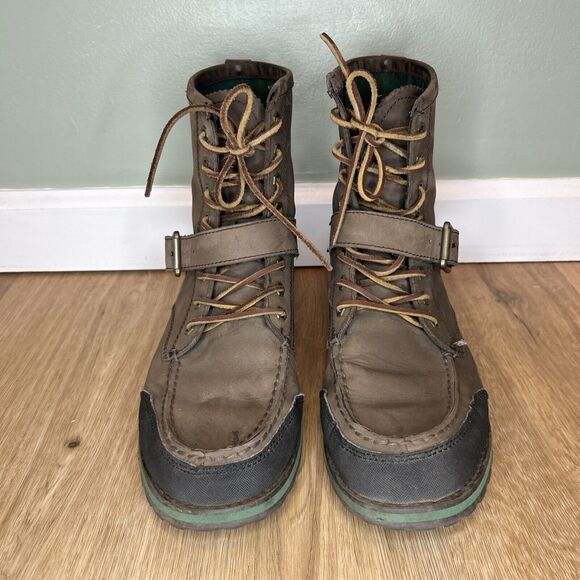 Polo Ralph Lauren Mens 10 D Ranger Boots Brown Woolton Lace Up Buckle Leather - Picture 2 of 11